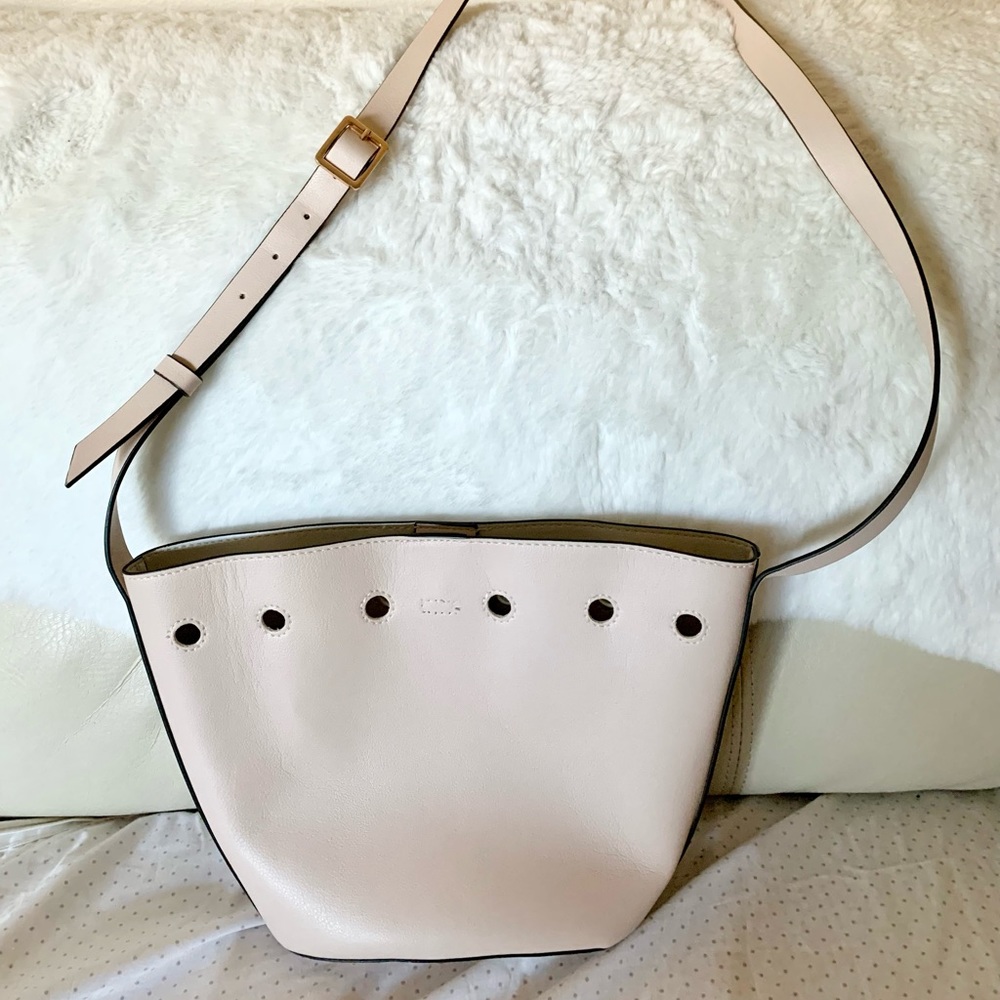 H&M BLUSH NUDE PINK CROSSBODY BAG PURSE FAUX LEATHER ROSE GOLD BUCKLE